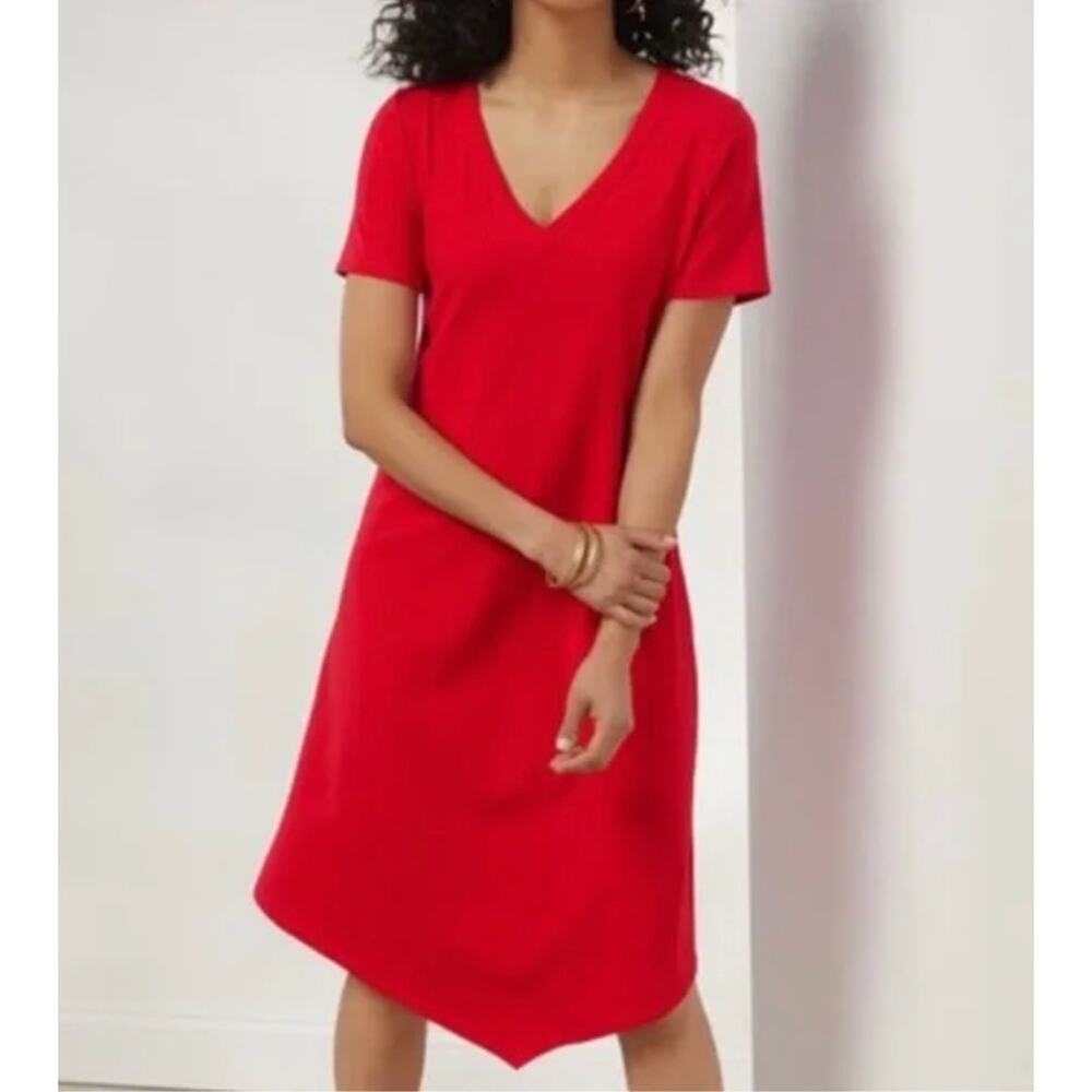 Soft Surroundings Happy Place Shirt Dress Womens Medium Red Short Sleeve V-Neck
